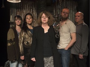 The cast of Theatre Network's Pig Girl (from left) Elinor Holt, Nadien Chu, Randy Hughson and Brian Dooley with playwright Colleen Murphy (centre).