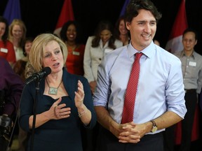 Prime Minister Justin Trudeau and Rachel Notley answer media questions at the YWCA in Calgary on Feb. 4, 2016.