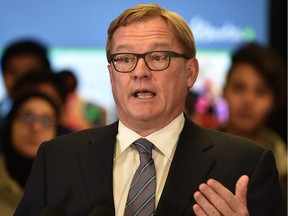 Alberta Education Minister David Eggen answered questions from school trustees at the Alberta School Board fall general meeting in Edmonton on Nov. 22, 2016.