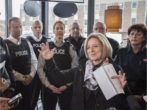 Premier Rachel Notley speaks during an event at the Blue Mountain Bistro in downtown Fort McMurray on Wednesday, Oct. 26, 2016. Notley toured Fort McMurray Wednesday ahead of the six-month anniversary of May's city-wide evacuation due to wildfires.