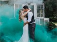 Leah and Robin Pawlowich's photographer, Elizabeth van der Bij, suggested they try colourful smoke bombs for their photos.