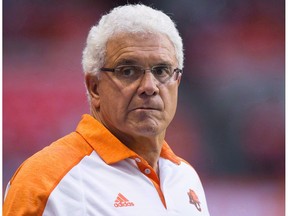 B.C. Lions' head coach Wally Buono watches from the sideline during the first half of a CFL football game against the Calgary Stampeders in Vancouver, B.C., on June 25, 2016.