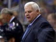 KANSAS CITY, MO - OCTOBER 05:  Head coach Ken Hitchcock of the St. Louis Blues watches from the bench during the preseason game against Washington Capitals at Sprint Center on October 5, 2016 in Kansas City, Missouri.