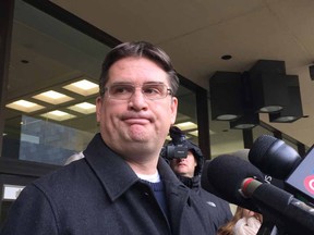 Nathan Whitling, one of Travis Vader's lawyers outside the Edmonton Law Courts Building on Oct. 31, 2016. Whitling says his team will be appealing Vader's new manslaughter convictions and seeking a new trial.