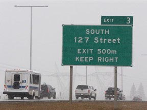 Alberta Transportation wants to close exit and entrance to 127 Street from Anthony Henday Drive, shown on snowy day in Edmonton on Tuesday, Nov. 1, 2016.