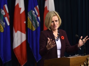 Alberta Premier Rachel Notley speaks at a news conference at the legislature in Edmonton, on Nov. 9, 2016.