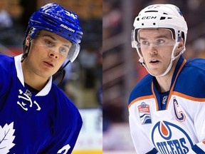 Toronto Maple Leafs centre Auston Matthews, left, and Edmonton Oilers centre Connor McDavid.