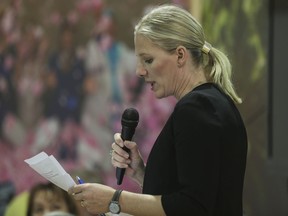 Catherine McKenna, Canada's environment minister, chairs a panel featuring Canadian Indigenous leaders discussing climate change, at the COP22 climate change conference in Marrakech, Morocco, Wednesday, Nov. 16, 2016.