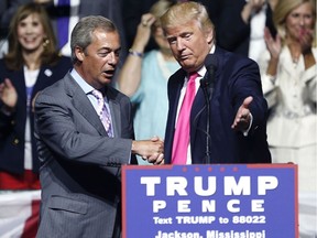 Pro-Brexit campaigner and former UKIP leader Nigel Farage and U.S. president-elect Donald Trump, pictured in Jackson, Miss. on Aug. 24, 2016.
