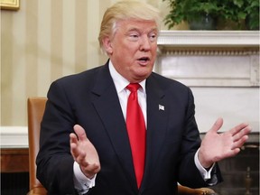 President-elect Donald Trump speaks during his meeting with President Barack Obama in the Oval Office of the White House in Washington on Nov. 10, 2016.