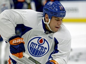 Edmonton Oilers forward Milan Lucic skates at team practice in Edmonton on Nov. 10, 2016.