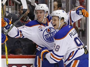 Connor McDavid and Jesse Puljujarvi share a goal celebration. Edmonton Oilers fans are hoping to see a whole lot more of this in the future.