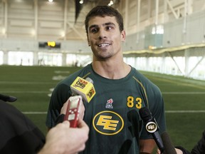 Edmonton's Brandon Zylstra is interviewed during an Edmonton Eskimos practice in the Field House at Commonwealth Community Recreation Centre in Edmonton, Alberta on Wednesday, November 2, 2016. Ian Kucerak / Postmedia