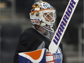 Edmonton Oilers goalie Jonas Gustavsson during practice at Rogers Place in Edmonton on Nov. 14, 2016.