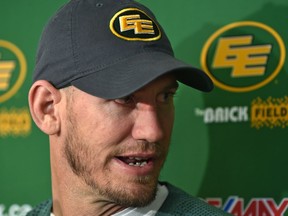 Eskimos head coach Jason Maas talks to the media a day after losing the eastern finals, at Commonwealth Stadium in Edmonton on November 21, 2016.