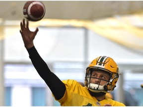 Eskimos QB Mike Reilly at practice indoors at the Field House in Edmonton, Friday, November 18, 2016.
