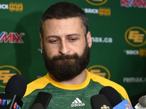 Eskimos quarterback Mike Reilly talks to the media a day after losing the eastern finals, at Commonwealth Stadium in Edmonton, Monday, November 21, 2016.