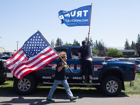 Supporters gather prior to a Donald Trump rally at the Northwest Washington Fair and Event Center on May 7, 2016, in Lynden, Wash.