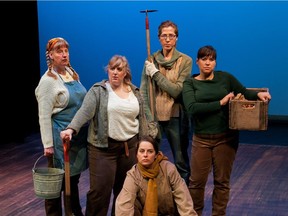 Jennifer Spencer, Ellen Chorley, Julie Golosky, Miranda Allen, Monica Maddaford in Trunk Theatre production of Caryl Churchill's Fen.