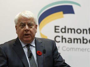 Kinder Morgan president Ian Anderson speaks about the company's Trans Mountain pipeline project for a lunchtime audience of members of the Edmonton Chamber of Commerce at the Sutton Place Hotel in Edmonton, Alberta on Wednesday, November 9, 2016.