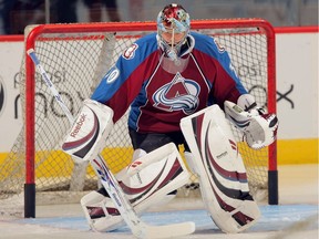Goalie Tyler Weiman of the Colorado Avalanche warms up prior to facing the Los Angeles Kings during preseason NHL action at the Pepsi Center on Sept. 23, 2009 in Denver.