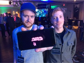 Matthew Satchwill and Jordan Bloemen are two of the creators, along with programmer Logan Gilmour, of RunGunJumpGun and the gaming company Thirty Three Games who were invited to a gaming industry networking event in Edmonton Nov. 29, 2016.