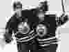 Edmonton Oilers winger Jarret Stoll (right) celebrates