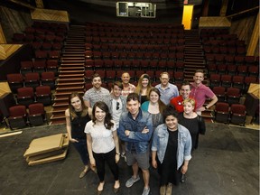 The cast of For The Love Of Cynthia on the stage of the newly renovated Varscona Theatre. The Teatro La Quindicina was the first on the new stage.