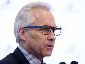 Tom Renney, President and CEO of Hockey Canada, announces that Edmonton will host the Ivan Hlinka Memorial Cup hockey tournament in 2018, 2020, and 2022, during a press conference at Rogers Place, in Edmonton on Monday Nov. 28, 2016. Photo by David Bloom