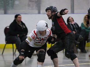 Participants take part in the Oil City 10th annual Sk8mare Invitational Roller Derby on Saturday, November 26, 2016 in Edmonton.