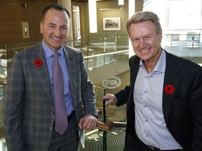 Dave Flipchuk, left, just took over as CEO of PCL Construction, replacing outgoing CEO Paul Douglas, right, who retired October 31, 2016.