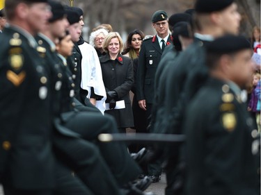 Premier Rachel Notley about to march with the Southern Alberta Light Horse regiment to the cenotaph in Light Horse Park in Edmonton, Friday, November 11, 2016.