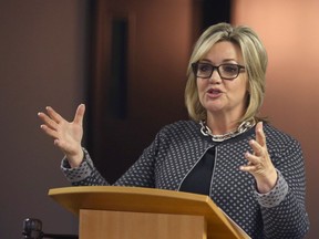 Calgary-North West MLA Sandra Jansen speaks at an event in Calgary on Wednesday October 12, 2016.