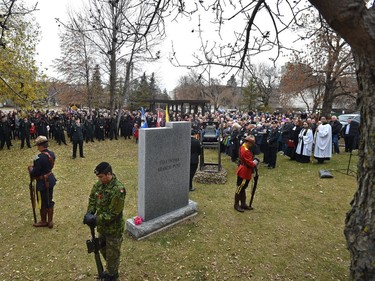 The Southern Alberta Light Horse regiment along with officials including the premier at the cenotaph in Light Horse Park for a Remembrance Day ceremony in Edmonton, Friday, November 11, 2016.