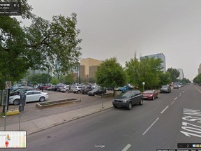 The proposed location of a new downtown Edmonton park at 107 Street, north of Jasper Avenue.