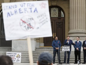 Wildrose Party leader Brian Jean speaks at an anti-carbon tax rally held at the Alberta Legislature in Edmonton, on November 5, 2016.