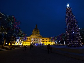 Christmas lights are now on at the Alberta Legislature on Saturday, December 3, 2016.