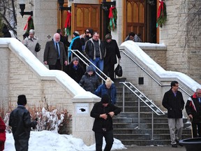 EDMONTON, ALTA: December 25, 2013 -- Worshipers leaving St. Joseph's Basilica church after attending Christmas Day mass on Jasper Ave. and 113 St. in Edmonton. File photo.