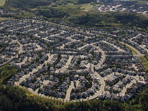 An aerial view of the Twin Brooks neighbourhood in Edmonton.