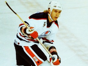 Edmonton Oilers centre Bernie Nicholls during NHL action against the Calgary Flames on Dec. 24, 1991.