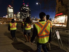 Volunteers with the University of Alberta's faculty of medicine and dentistry head out for Homeward Trust's biennial homeless count from Hope Mission in Edmonton on Oct. 19, 2016.