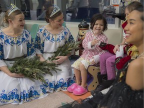 Keona Walker, 5 meets the cast members after the performance. Cast members of Clara's Dream visited the Stollery Children's Hospital with a short performance of the  Ukrainian Folk Ballet on December 1,  2016.
