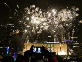 Fireworks during New Year's Eve festivities at Sir Winston Churchill Square.