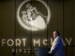 Fort McKay Chief Jim Boucher delivers a keynote speech during the Pipeline Gridlock Conference at the Hyatt Regency in downtown Calgary, Alta., on Monday, Oct. 3, 2016.