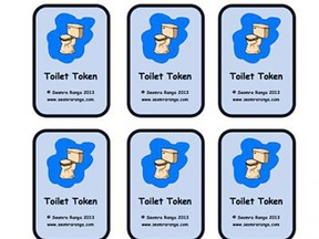 Printable toilet tokens teachers can use to encourage students to go to the bathroom outside of class time.