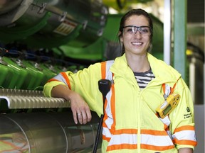 Environmental specialist Megan DiJulio is seen during a tour of Slave Lake Pulp's biomethanation project at the West Fraser mill in Slave Lake, Alberta on Tuesday, Aug. 23, 2016.