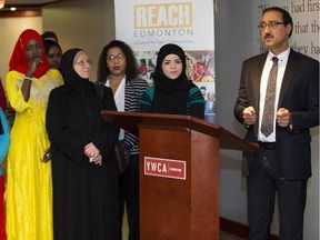 Syrian girls take part in a YWCA leadership program as they meet with Infrastructure and Communities Minister Amarjeet Sohi on Saturday, Dec. 10, 2016  in Edmonton.
