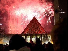 Thousands gathered to take in the first of two fireworks displays at Churchill Square in Edmonton on Dec. 31, 2016, celebrating the New Year and the beginning of a year-long celebration of the 150th anniversary of Canada's confederation.
