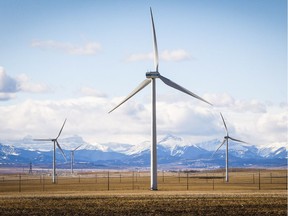 TransAlta wind turbines are shown at a wind farm near Pincher Creek on March 9, 2016.