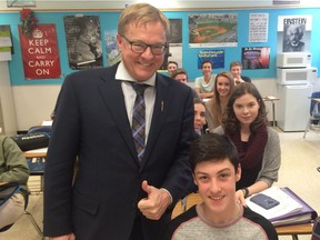 Education Minister David Eggen was all smiles in an Ardrossan classroom on Dec. 6, 2016, as he announced world-leading results for Alberta students on international PISA tests and changes to math curriculum.